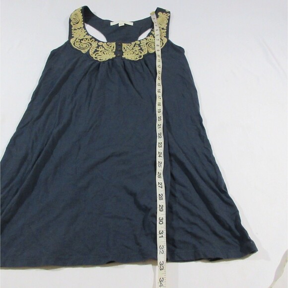 Feather Bone Anthropologie Navy Gold Embroidered Sleeveless Tank Top Blouse Sz M - Picture 4 of 9